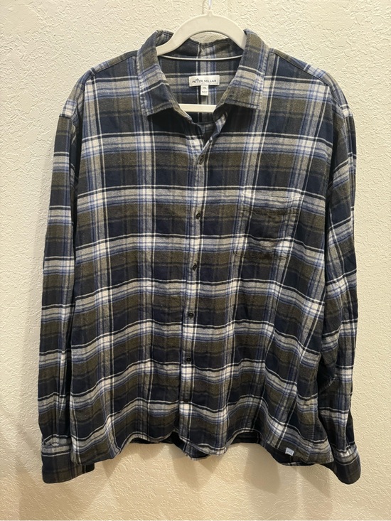 Peter Millar Other - Peter Millar Men's Casual Blue Grey Olive Plaid Button-Up Flannel - XL- EUC